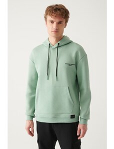 Avva Aqua Green Oversize Hooded Collar Printed Unisex Sweatshirt