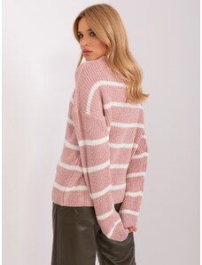 Fashionhunters Růžovo-bílý pruhovaný oversize svetr s vlnou