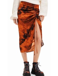 Sukně Desigual 23WWFW07 WOMAN WOVEN SKIRT LONG oranžová barva, midi