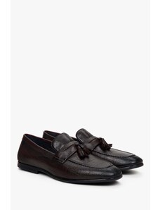Men's Saddle Brown Slip-On Loafers made of Genuine Leather Estro ER00112700