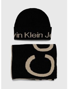 Vlněná čepice a šála Calvin Klein Jeans černá barva