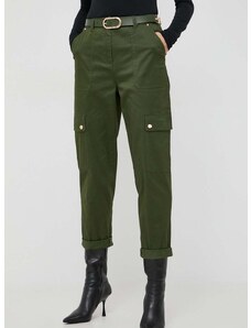 Kalhoty MICHAEL Michael Kors dámské, zelená barva, jednoduché, high waist