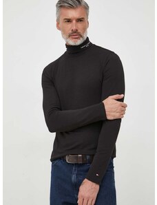 Tričko s dlouhým rukávem Tommy Hilfiger černá barva, s potiskem