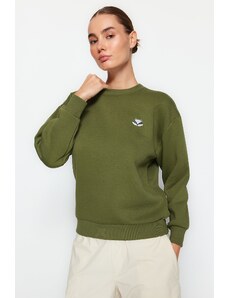 Trendyol Khaki Animal Embroidered Regular/Normal Fit Fleece Inner Knitted Sweatshirt