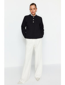 Trendyol Black Thick Inner Fleece Collar Detailed Buttoned Regular/ Regular Knitted Sweatshirt