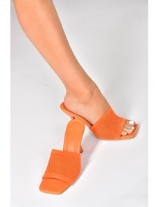 Fox Shoes Women's Orange Tricot Fabric Heeled Slippers