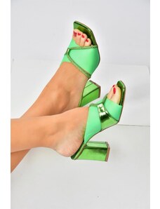 Fox Shoes Green Transparent Heeled Women's Evening Dress Slippers