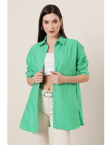 By Saygı Seersucker Oversize Shirt Green