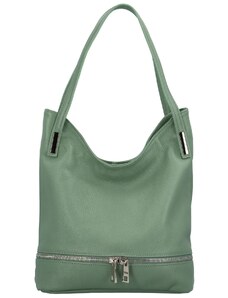 Dámská kožená měkká kabelka přes rameno šedozelená - ItalY Nellis zelená