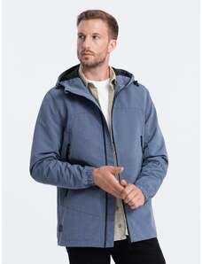 Ombre Clothing Pánská přechodná bunda s kapucí - modrá V3 OM-JANP-22FW-005