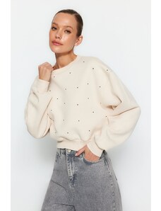 Trendyol Beige Thick Fleece Inside, Stone Detailed Regular/Regular Knitted Sweatshirt