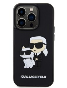 Ochranný kryt na iPhone 15 Pro - Karl Lagerfeld, 3D Rubber Karl and Choupette Black