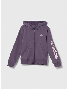 Dětská mikina adidas fialová barva, s kapucí, s potiskem