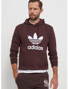 Bavlněná mikina adidas Originals pánská, hnědá barva, s kapucí, s potiskem