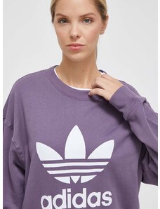 Bavlněná mikina adidas Originals dámská, fialová barva, s potiskem