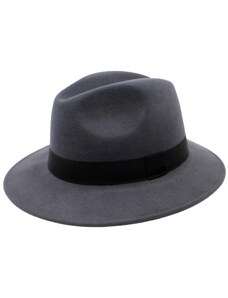 Fiebig šedý klobouk plstěný s kašmírem - šedý s šedou stuhou - klopená krempa