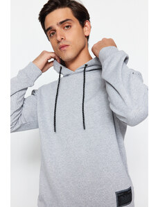 Trendyol Gray Regular/Normal Cut Contrast Label Thick Sweatshirt with Fleece Inside