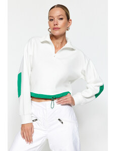 Trendyol Ecru Crop Parachute Detailed Polo Neck Zipper With Pajamas, Polar Knitted Sweatshirt