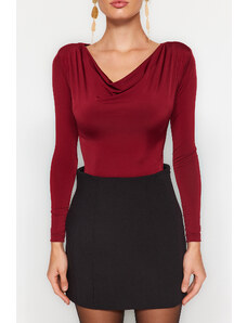 Trendyol Burgundy Degajee Collar Knitted Bodysuit