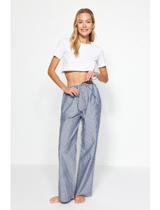 Trendyol Blue Premium Striped Pajama bottoms with fastening detail, wide fit