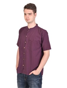Fialová pánská košile-kurta s krátkým rukávem a kapsičkou, celorozepínací M , Fialová , Nepál , 100% bavlna