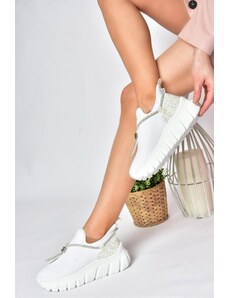 Fox Shoes White Knitwear Fabric Shimmer Detailed Women's Sports Shoes Sneakers.