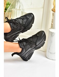 Fox Shoes Women's Black Thick-soled Sneakers.