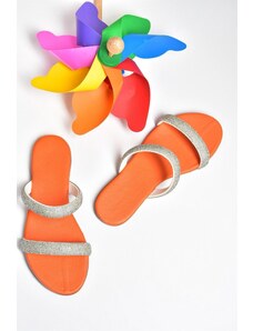 Fox Shoes Orange Stone Detailed Women's Slippers