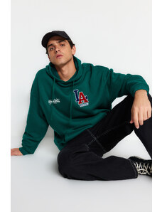 Trendyol Green Men's Oversize Hooded Embroidery 100% Cotton Sweatshirt