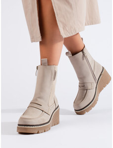 GOODIN Cream suede boots Shelvt heeled ankle boots