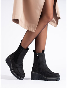 GOODIN Black suede boots, Shelvt heeled ankle boots