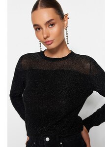 Trendyol černý stříbřitý průhledný pletený svetr