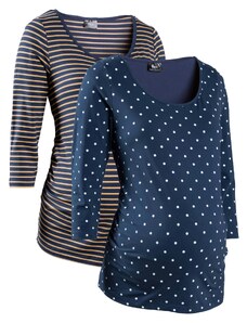 bonprix Těhotenské triko s potiskem, 3/4 rukáv, organická bavlna (2 ks v balení) Modrá