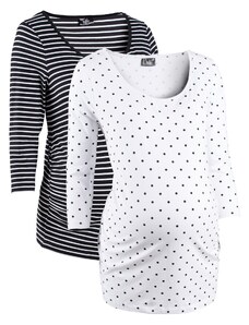 bonprix Těhotenské triko s potiskem, 3/4 rukáv, organická bavlna (2 ks v balení) Bílá