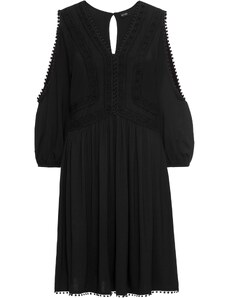 bonprix Žerzejové šaty s průstřihy a krajkovým detailem Černá