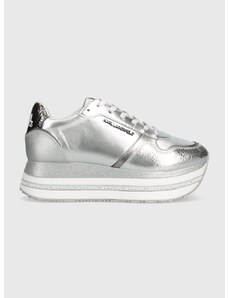 Kožené sneakers boty Karl Lagerfeld VELOCITA MAX stříbrná barva, KL64921