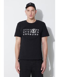 Bavlněné tričko MM6 Maison Margiela T-Shirt černá barva, s potiskem, S62GD0165
