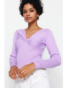 Pletený svetr Trendyol Lilac s výstřihem do V
