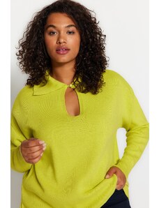 Trendyol Curve Green Front Detailní pletený svetr