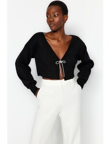 Trendyol Black Super Crop Základní pletený svetr