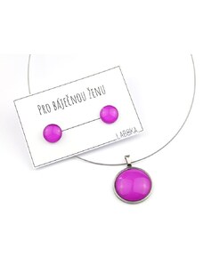 Laboka Neonově růžový set - náušnice pecky + náhrdelník