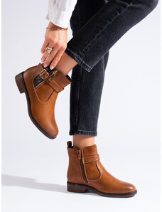 Brown short ankle boots with flat heels Shelvt