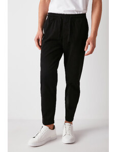 GRIMELANGE Reese Men's Comfortable Fit Elastic Waist Woven Cotton Elastane Fabric Washed Black Trousers