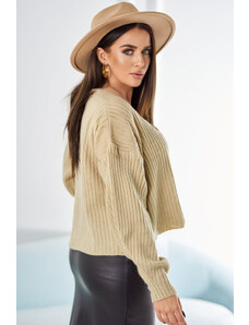 K-Fashion Žebrovaný svetr s knoflíky béžový