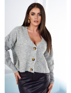 K-Fashion Žebrovaný svetr s knoflíky šedý