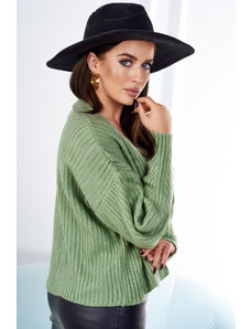 K-Fashion Žebrovaný svetr s knoflíky tmavá máta