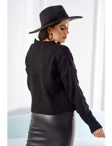 K-Fashion Žebrovaný svetr s knoflíky černý