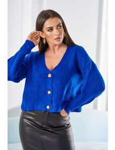 K-Fashion Žebrovaný svetr s knoflíky chrpa modrá