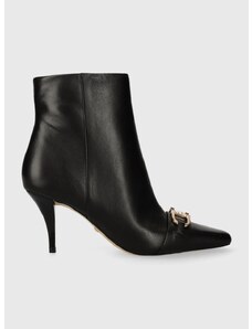 Kožené kotníkové boty Guess SILENE dámské, černá barva, na podpatku, lehce zateplené, FL8SIL LEA10