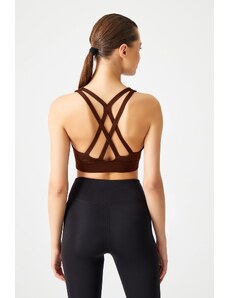 LOS OJOS Brown Push-Up Back Detailed Covered Sports Bra